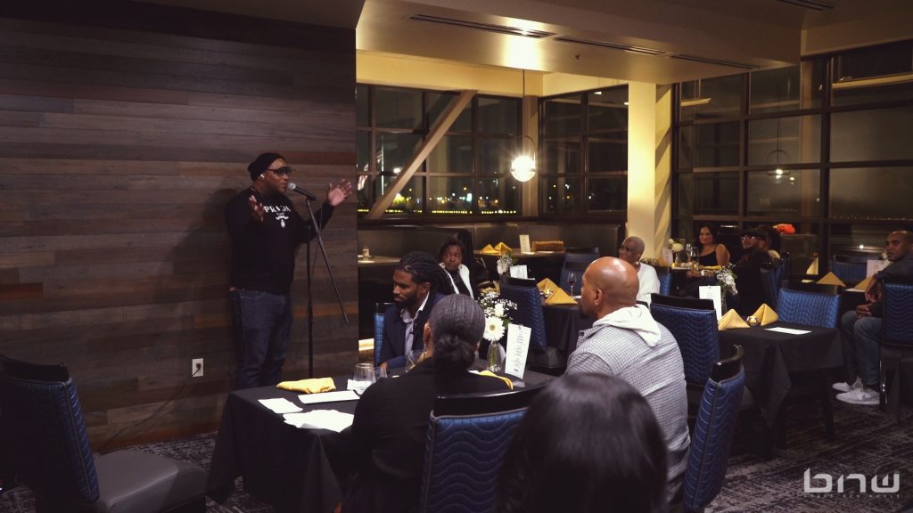 BECO Founder Shyan Selah addresses attendees at the Black Eco Chamber 2024 Fall Mixer.