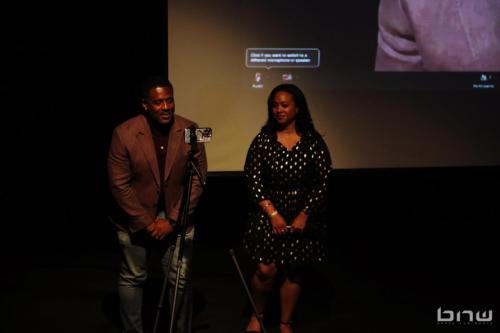 Lawrence Garrett and Candice Richardson talk to Melina Abdullah on stream from the Knutzen Theatre stage at the 2024 BECO EXPO