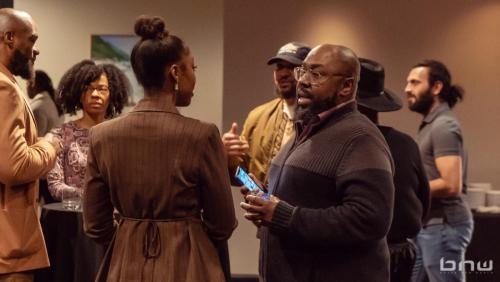 Black Eco Chamber 2.21.24-Attendees network at the BECO x ELEVATE event at the Columbia Tower Club.