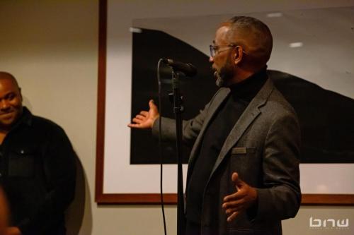 11.4.23_BECO_MIXER_5929-Columbia Tower Club Co-Chairman Jesse Rhodes speaks at the Black Eco Chamber Fall Mixer 